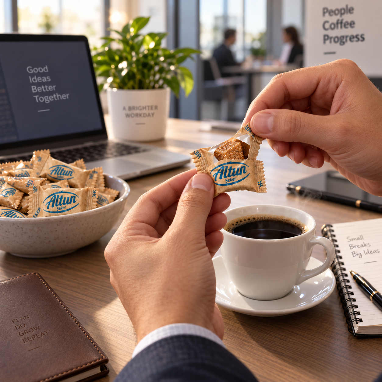 Altun Brown Sugar Cubes, Approx. 145 Individually Wrapped Cane Sugar Cubes for Coffee & Tea, Premium Single Serve Sugar Packets, 500g (17.6 oz), Includes Stainless Steel Coffee Spoon - Image 3